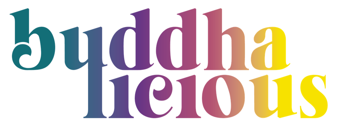 Buddhalicious logo in white text on transparent background